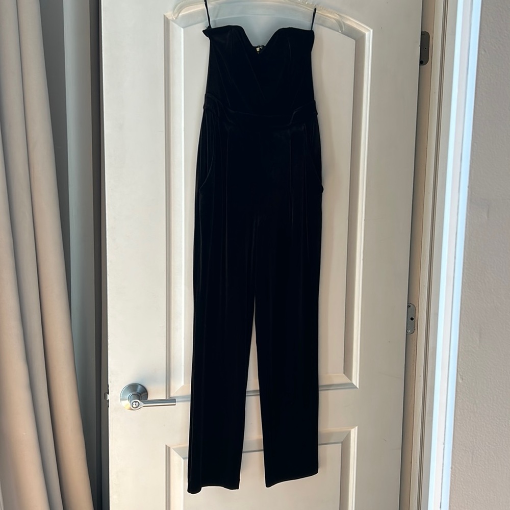 Express Black Velvet Strapless Jumpsuit